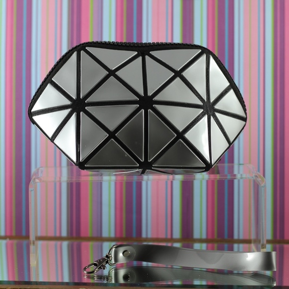 Geometric Design. Black & Silver . Wristlet, Clutch, Make up Bag - Picture 11 of 13